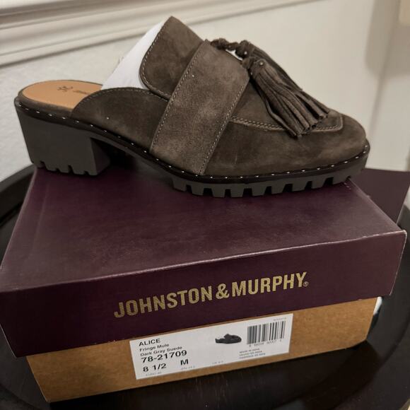 NEW Johnston & Murphy Alice Fringe Mules Slip On Suede Leather Dark Brown 8.5 - Picture 5 of 9